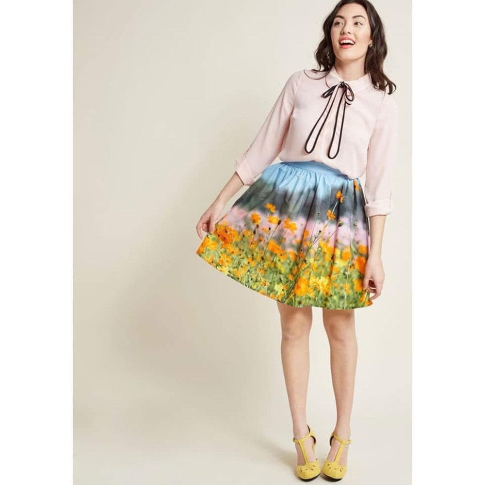 ModCloth Scenic Spring A-Line Cotton Skirt